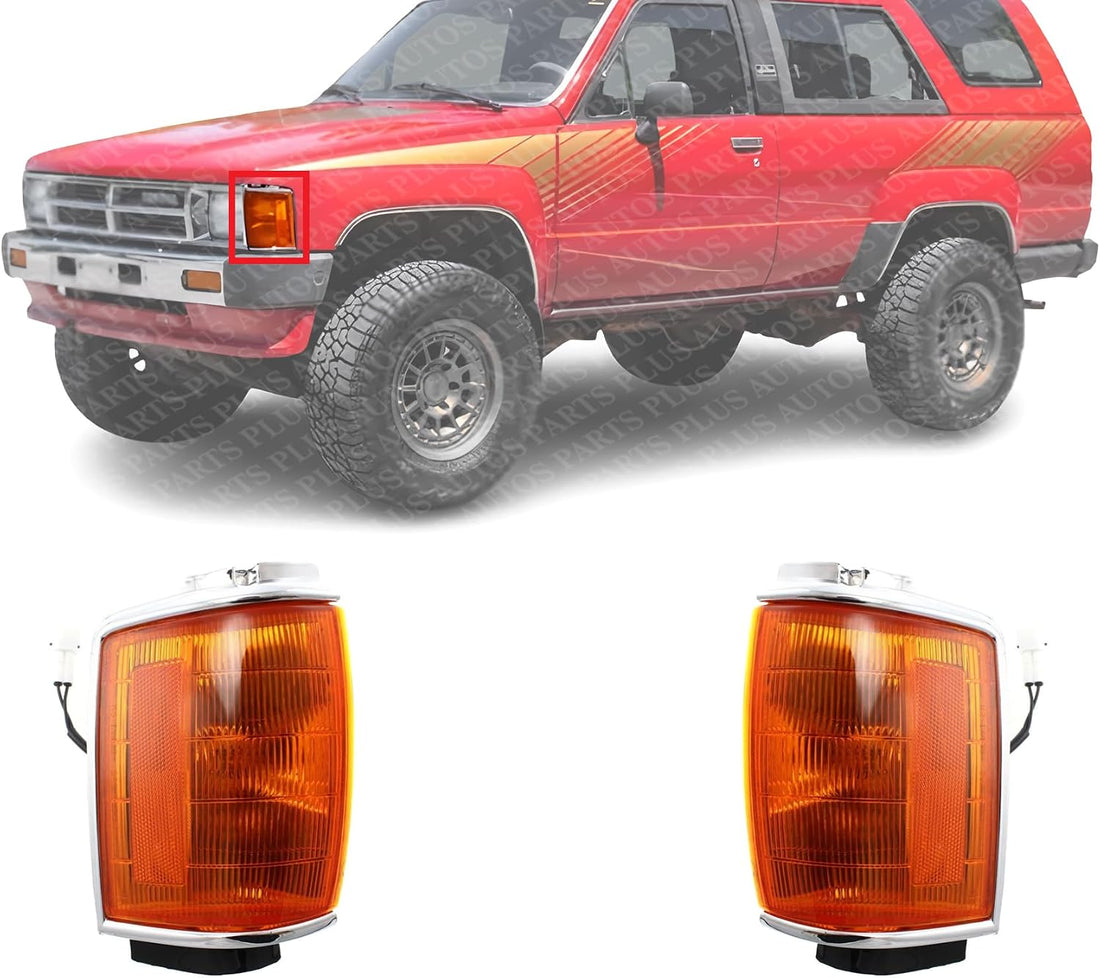 Set Of 2 Front Corner Light Assembly With Chrome Trim Left Driver & Right Passenger Side Direct Replacement Compatible With 1987-1988 Toyota Pickup / 1987-1989 Toyota 4Runner