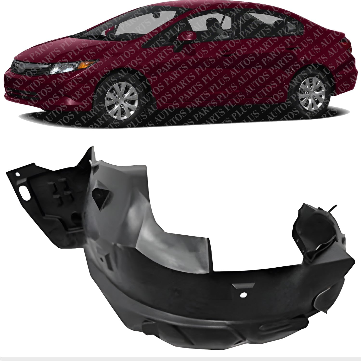 Front Fender Liner Left Driver Side Direct Replacement Compatible With 2012 Honda Civic HO1248154 74151TS8A10