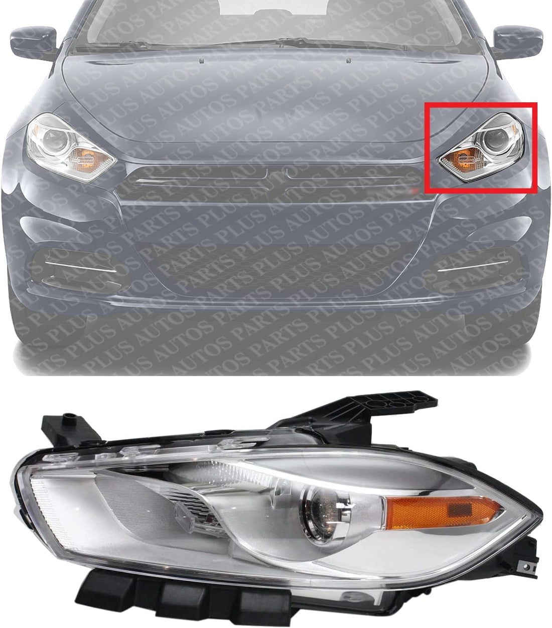Front Head Light Assembly Halogen Chrome Interior Left Driver Side Direct Replacement Compatible With 2013-2015 Dodge Dart 68081389AL-PFM REPD100162