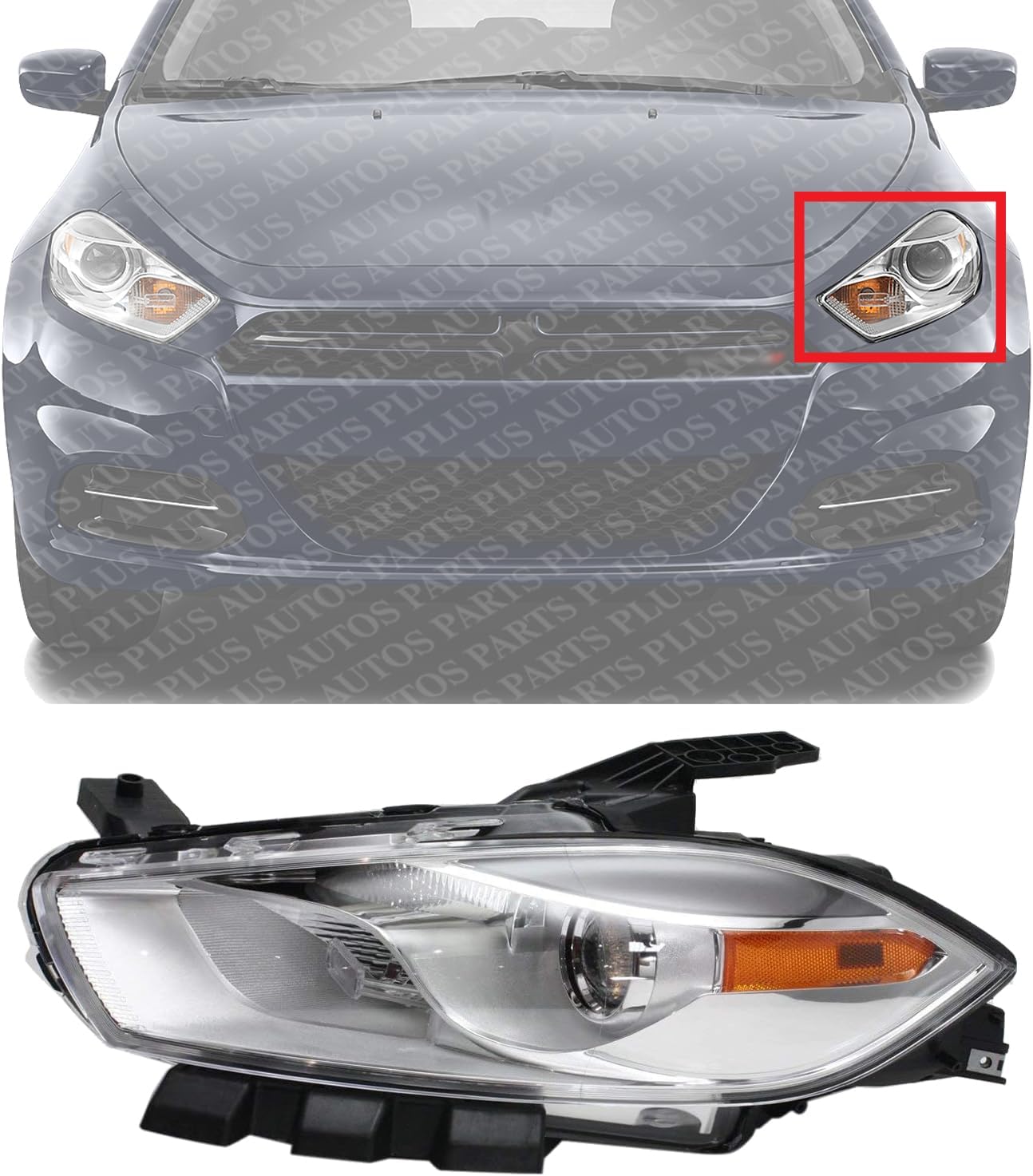 Front Head Light Assembly Halogen Chrome Interior Left Driver Side Direct Replacement Compatible With 2013-2015 Dodge Dart 68081389AL-PFM REPD100162