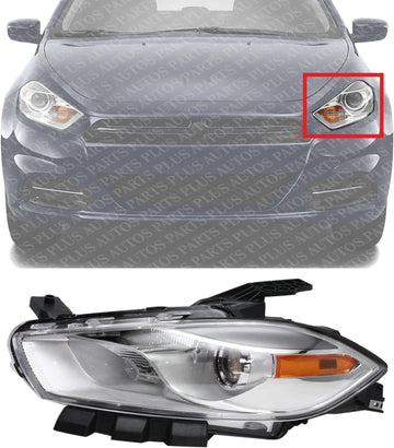 Front Head Light Assembly Halogen Chrome Interior Left Driver Side Direct Replacement Compatible With 2013-2015 Dodge Dart 68081389AL-PFM REPD100162