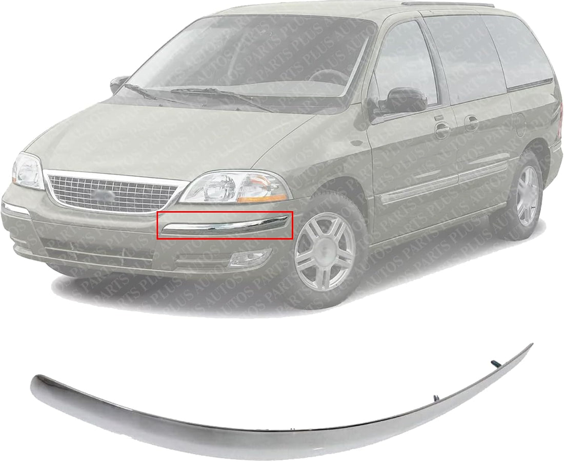 Front Bumper Molding Chrome Left Driver Side Direct Replacement Compatible With 1999-2003 Ford Windstar FO1058274 XF5Z17K833AA