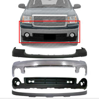 Front Bumper Chrome Steel + Upper Cover Primed + Lower Valance Air Deflector + Extension Textured Direct Replacement Compatible With GMC Sierra 1500 2007-2013 GM1015100