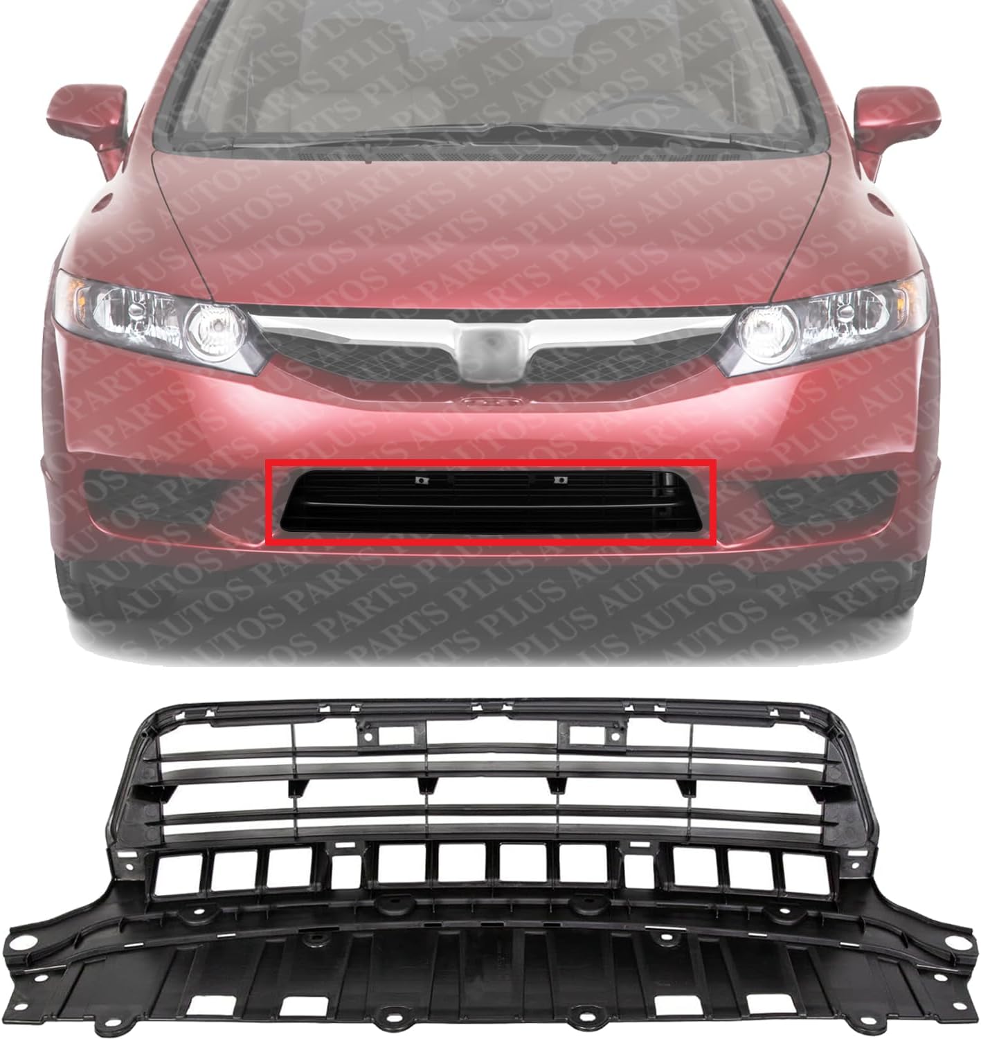 Front Bumper Grille Spoiler Assembly Textured Direct Replacement Compatible With 2009-2011 Honda Civic HO1036127 71107SNEA50