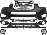Front Bumper Cover + Valance + Upper & Lower Grille + Molding Chrome + Fog Light + Trim Left & Right Side Direct Replacement Compatible With 2010-2012 Hyundai Santa Fe