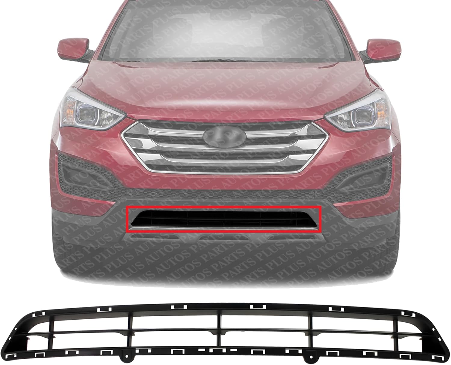 Front Bumper Lower Grille Textured Plastic Direct Replacement Compatible With 2013-2016 Hyundai Santa Fe HY1036118 865614Z000