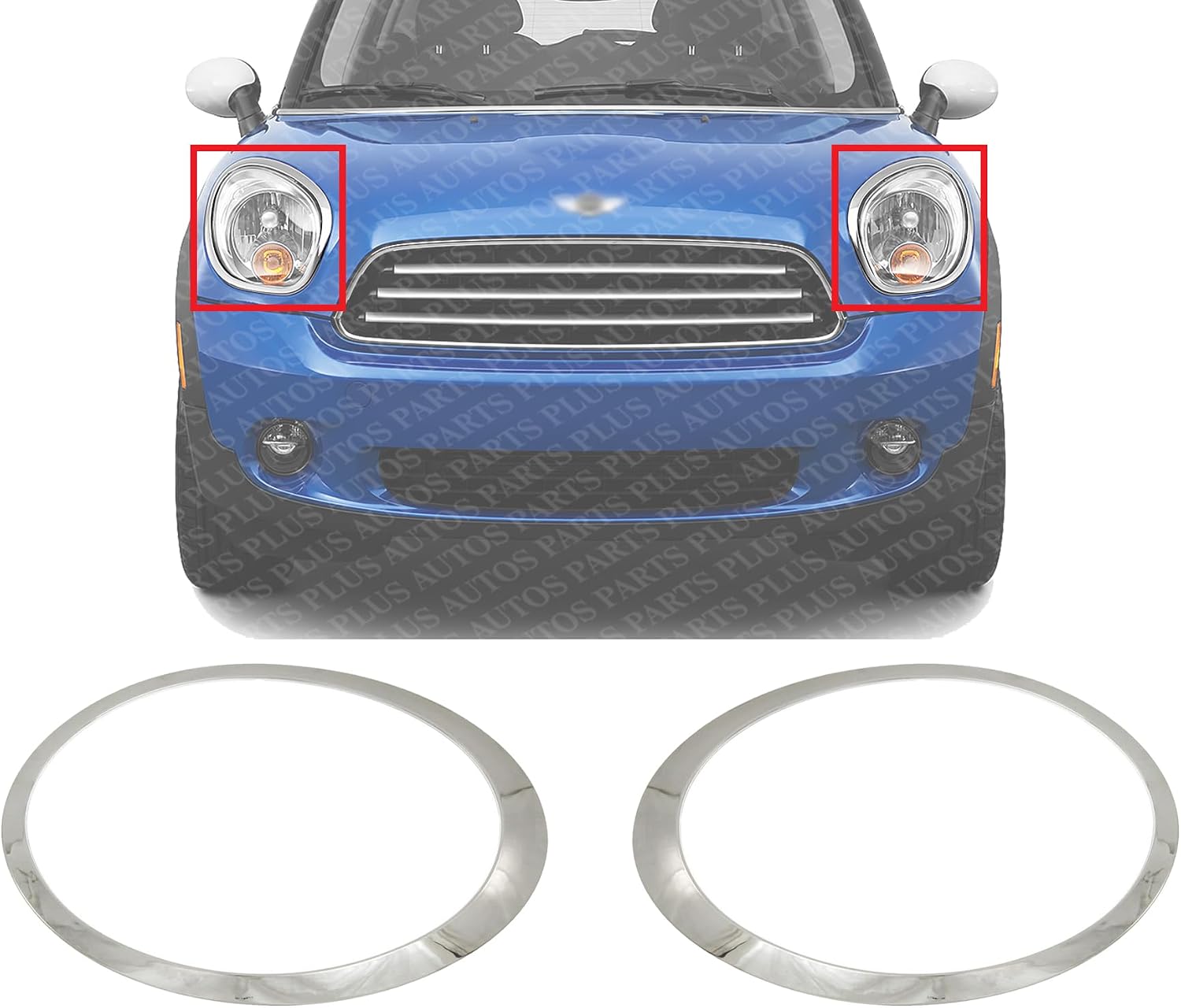 Set Of 2 Front Head Light Bezel Chrome Plastic Left Driver & Right Passenger Side Direct Replacement Compatible With 2007-2015 Mini Cooper MC2507101 MC2506101 51137149906 51137149905