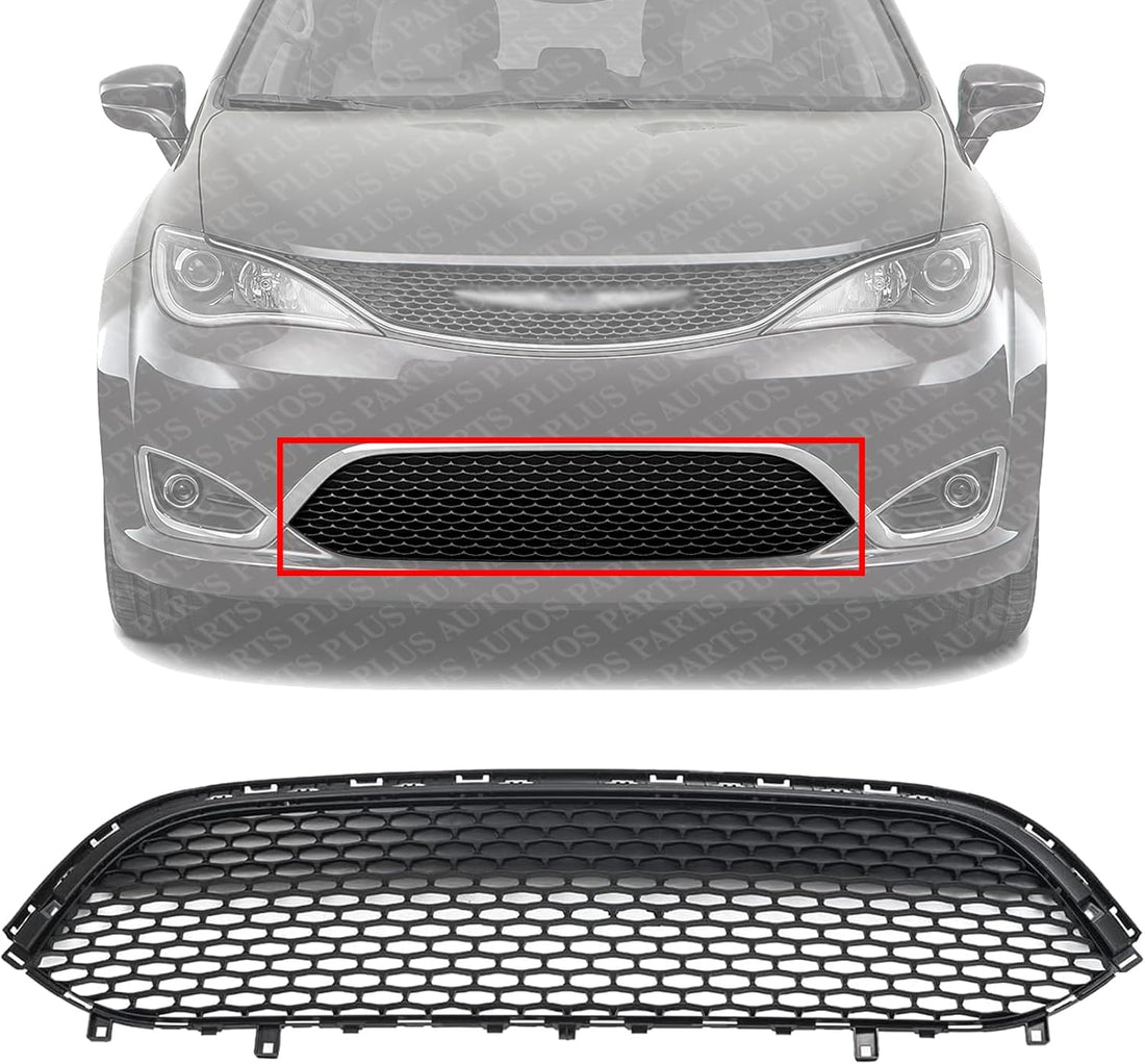 AUTOS PARTS PLUS Front Bumper Grille Textured With Fog Light Holes Direct Replacement Compatible With 2017-2020 Chrysler Pacifica CH1036158 68243498AA