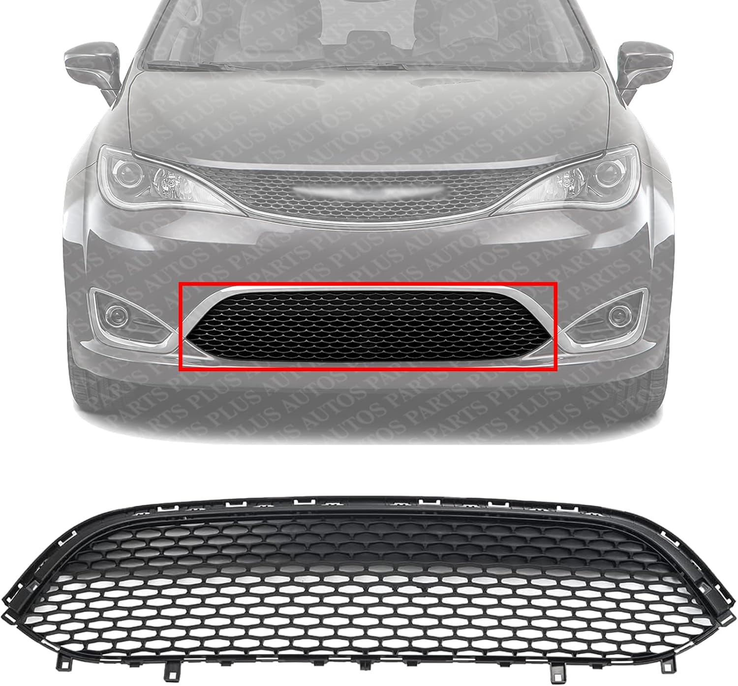 AUTOS PARTS PLUS Front Bumper Grille Textured With Fog Light Holes Direct Replacement Compatible With 2017-2020 Chrysler Pacifica CH1036158 68243498AA