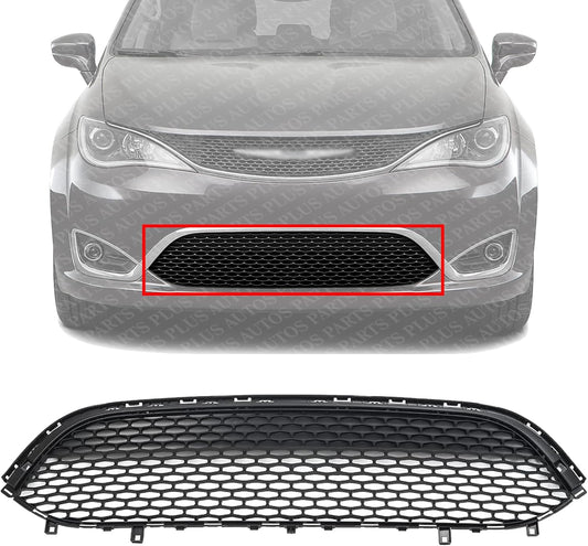 AUTOS PARTS PLUS Front Bumper Grille Textured With Fog Light Holes Direct Replacement Compatible With 2017-2020 Chrysler Pacifica CH1036158 68243498AA
