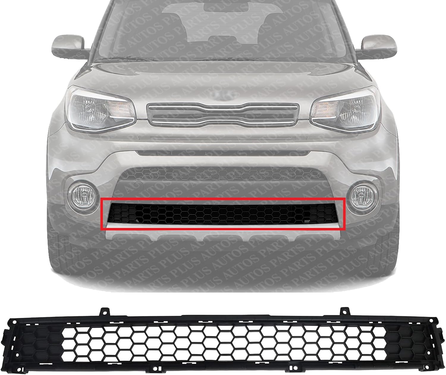 Front Bumper Lower Grille Textured Dark Gray Plastic Direct Replacement Compatible With 2017-2019 Kia Soul KI1036137 86562B2500