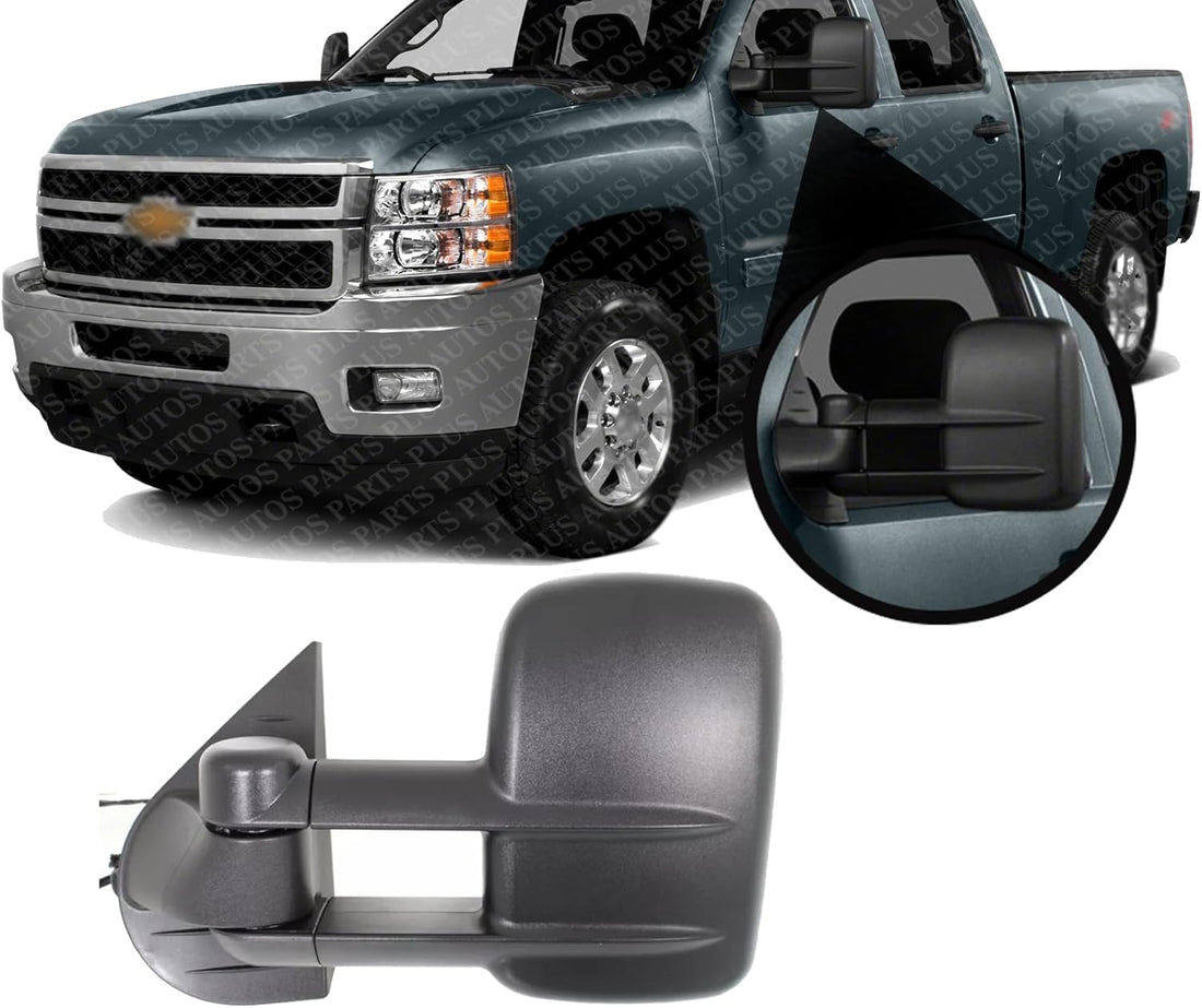 Front Power Towing Mirror Manual Folding Textured Left Driver Side Direct Replacement Compatible With 2007-2013 Chevrolet Silverado/GMC Sierra 1500 2500HD 3500HD GM1320407