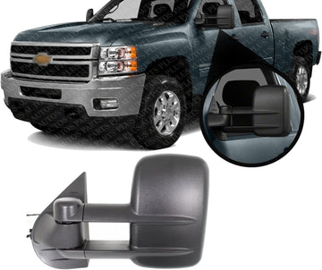 Front Power Towing Mirror Manual Folding Textured Left Driver Side Direct Replacement Compatible With 2007-2013 Chevrolet Silverado/GMC Sierra 1500 2500HD 3500HD GM1320407
