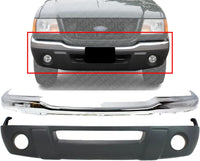 AUTOS PARTS PLUS Front Bumper Chrome Steel + Lower Valance Textured Direct Replacement Compatible With 2001-2003 Ford Ranger FO1002368 FO1095191 1L5Z17757CA 1L5Z17626DAA