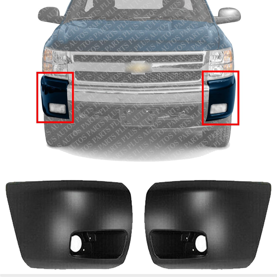 Front Bumper End Caps Left Driver & Right Passenger Side Direct Replacement Compatible With 2007-2013 Chevrolet Silverado 1500 GM1004147 GM1005147 15891681 15891682