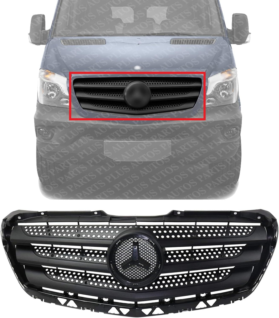 Front Grille Assembly Prime Shell And Insert With Molding Plastic Direct Replacement Compatible With 2014-2018 Mercedes Benz Sprinter MB1200194 90688805239B51