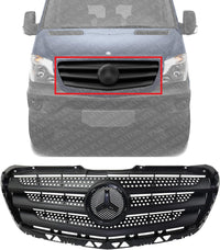 Front Grille Assembly Prime Shell And Insert With Molding Plastic Direct Replacement Compatible With 2014-2018 Mercedes Benz Sprinter MB1200194 90688805239B51