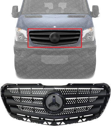 Front Grille Assembly Prime Shell And Insert With Molding Plastic Direct Replacement Compatible With 2014-2018 Mercedes Benz Sprinter MB1200194 90688805239B51