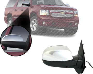 Front Power Mirror Manual Folding Heated Chrome Right Passenger Side Direct Replacement Compatible With 2007-2013 Chevrolet Silverado / 2007-2014 Suburban Avalanche Sierra 1500 GM1321340