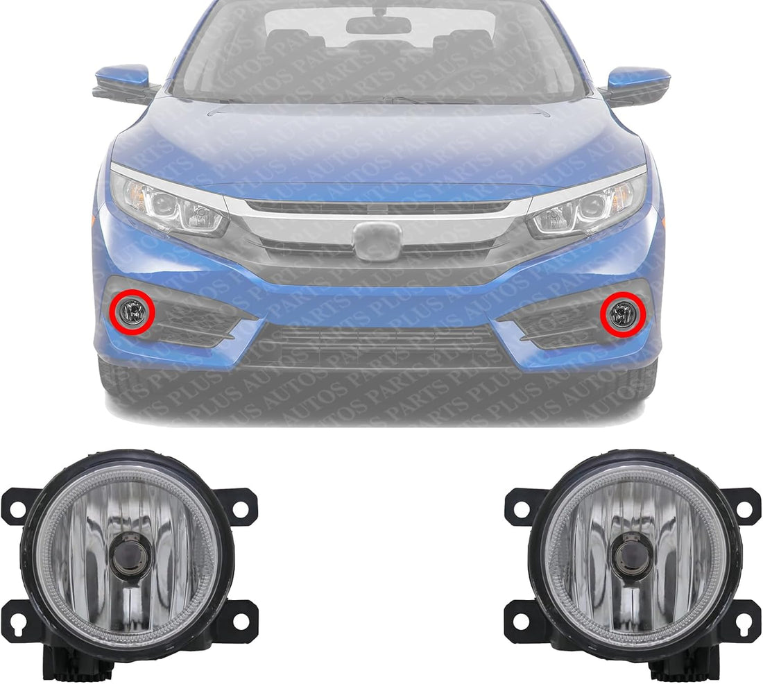 Set Of 2 Front Fog Lights Assembly Plastic Left Driver & Right Passenger Side Direct Replacement Compatible With 2016-2021 Honda Civic / 2018-2020 Fit HO2593143 HO2592143