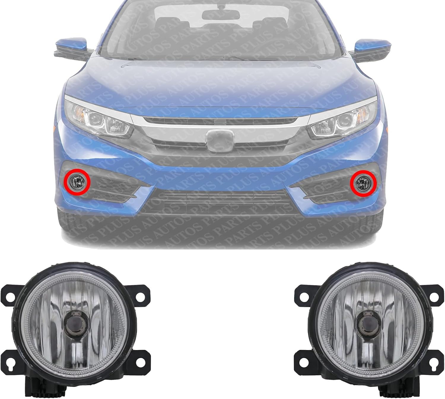 Set Of 2 Front Fog Lights Assembly Plastic Left Driver & Right Passenger Side Direct Replacement Compatible With 2016-2021 Honda Civic / 2018-2020 Fit HO2593143 HO2592143