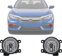 Set Of 2 Front Fog Lights Assembly Plastic Left Driver & Right Passenger Side Direct Replacement Compatible With 2016-2021 Honda Civic / 2018-2020 Fit HO2593143 HO2592143