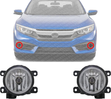 Set Of 2 Front Fog Lights Assembly Plastic Left Driver & Right Passenger Side Direct Replacement Compatible With 2016-2021 Honda Civic / 2018-2020 Fit HO2593143 HO2592143