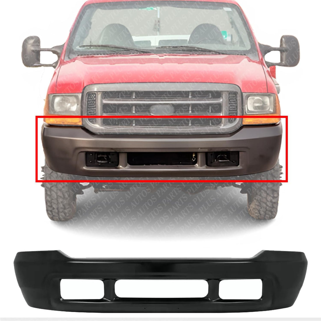 AUTOS PARTS PLUS Front Bumper Gray Without Holes For Lower Cover Direct Replacement Compatible With 1999-2004 Ford F- Series Super Duty FO1002354 FO1002365 F81Z17757AAA 3C3Z17757AAA
