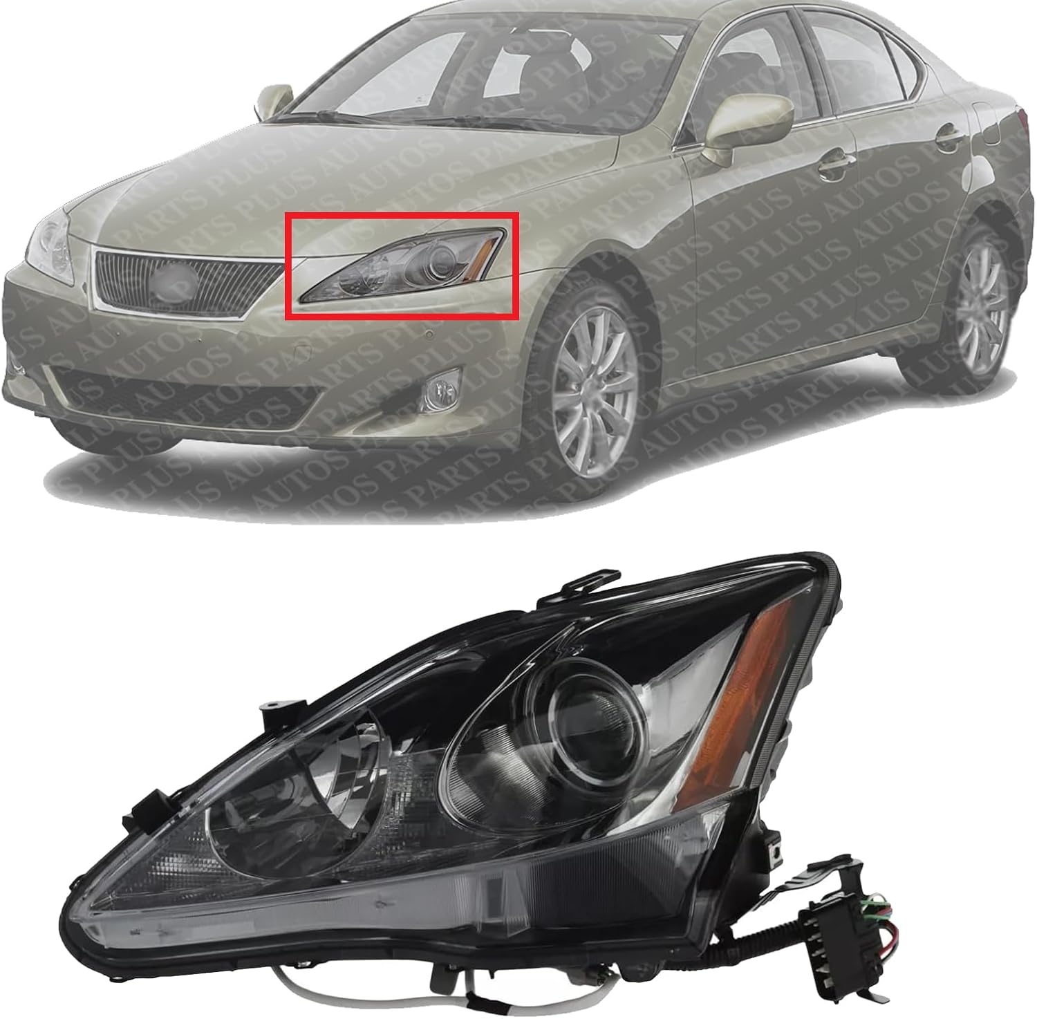 Front Head Light Lens And Housing Halogen Left Driver Side Direct Replacement Compatible With 2006-2008 Lexus IS250 / IS350 LX2502132 8117053270