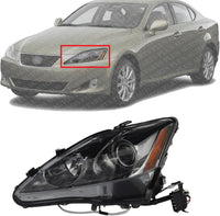 Front Head Light Lens And Housing Halogen Left Driver Side Direct Replacement Compatible With 2006-2008 Lexus IS250 / IS350 LX2502132 8117053270