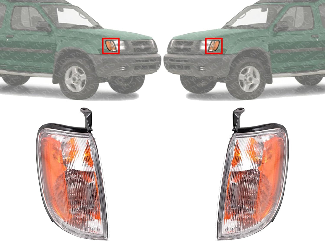 Set Of 2 Front Corner Light Lens and Housing Left Driver & Right Passenger Side Direct Replacement Compatible With 1998-2000 Nissan Frontier / 2000-2001 Xterra NI2521124 NI2520124