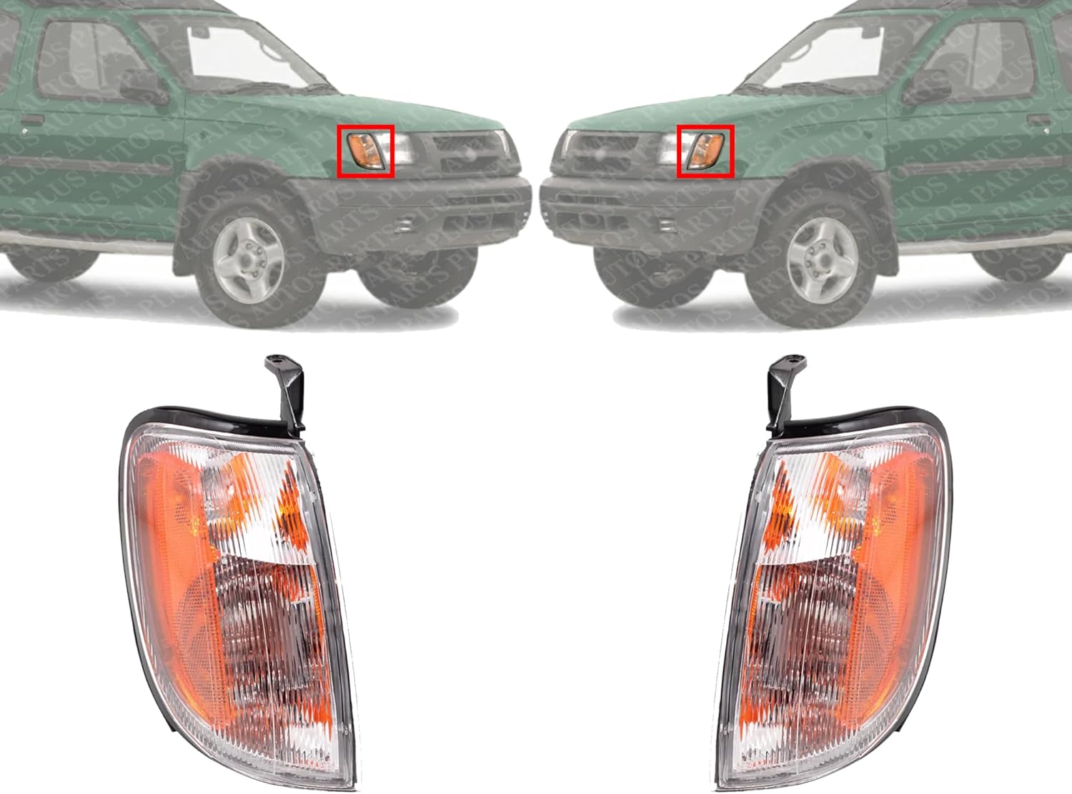 Set Of 2 Front Corner Light Lens and Housing Left Driver & Right Passenger Side Direct Replacement Compatible With 1998-2000 Nissan Frontier / 2000-2001 Xterra NI2521124 NI2520124