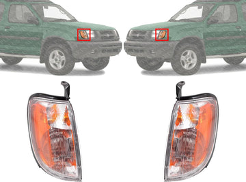 Set Of 2 Front Corner Light Lens and Housing Left Driver & Right Passenger Side Direct Replacement Compatible With 1998-2000 Nissan Frontier / 2000-2001 Xterra NI2521124 NI2520124