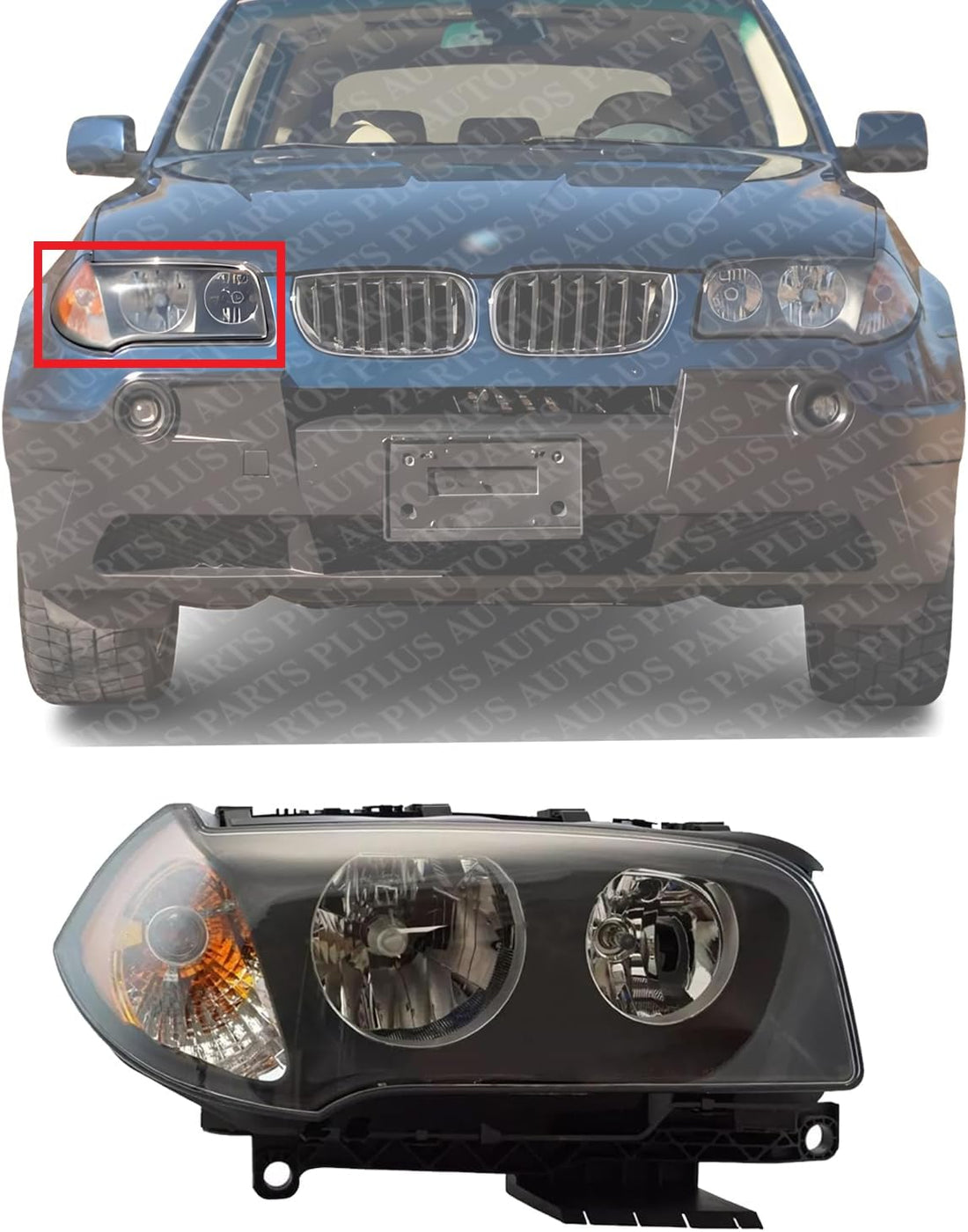 Front Head Light Assembly Halogen Right Passenger Side Direct Replacement Compatible With 2004-2006 BMW X3 BM2503139 63123418424