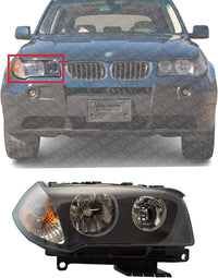 Front Head Light Assembly Halogen Right Passenger Side Direct Replacement Compatible With 2004-2006 BMW X3 BM2503139 63123418424