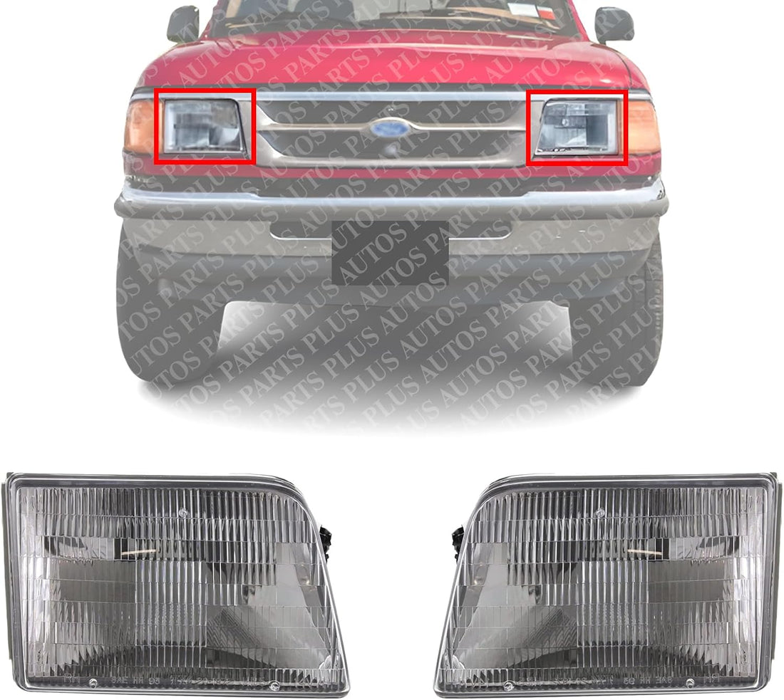 Set Of 2 Front Head Light Assembly Left Driver & Right Passenger Side Direct Replacement Compatible With 1993-1997 Ford Ranger FO2503115 FO2502119 F37Z13008A F37Z13008B