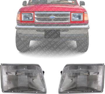 Set Of 2 Front Head Light Assembly Left Driver & Right Passenger Side Direct Replacement Compatible With 1993-1997 Ford Ranger FO2503115 FO2502119 F37Z13008A F37Z13008B