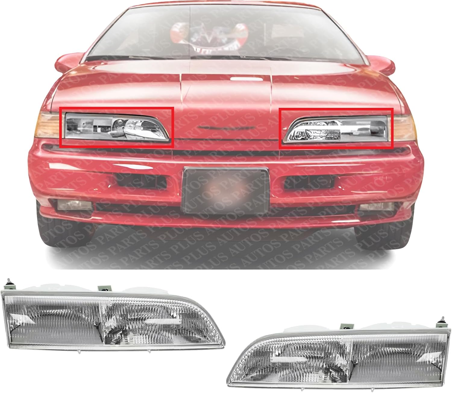 Set Of 2 Front Head Light Assembly Plastic Left Driver & Right Passenger Side Direct Replacement Compatible With 1989-1993 Ford Thunderbird FO2502115 FO2503110 E9SZ13008B E9SZ13008A