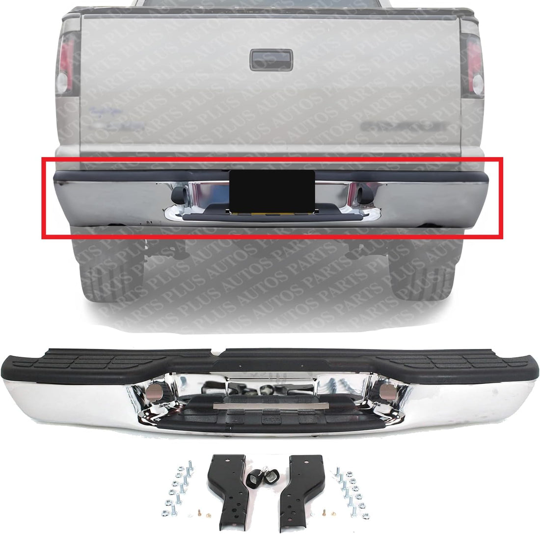 Rear Step Bumper Fleetside Chrome Steel Direct Replacement Compatible With 1998-2004 Chevrolet S10 Pickup GM1101102 12343438