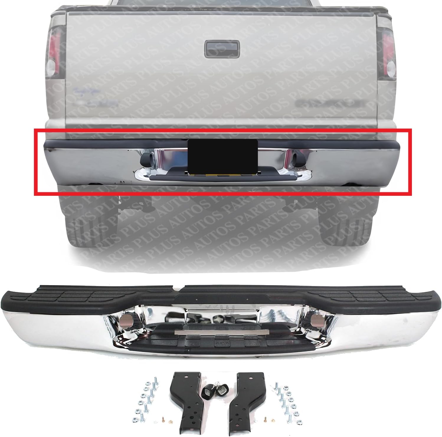 Rear Step Bumper Fleetside Chrome Steel Direct Replacement Compatible With 1998-2004 Chevrolet S10 Pickup GM1101102 12343438