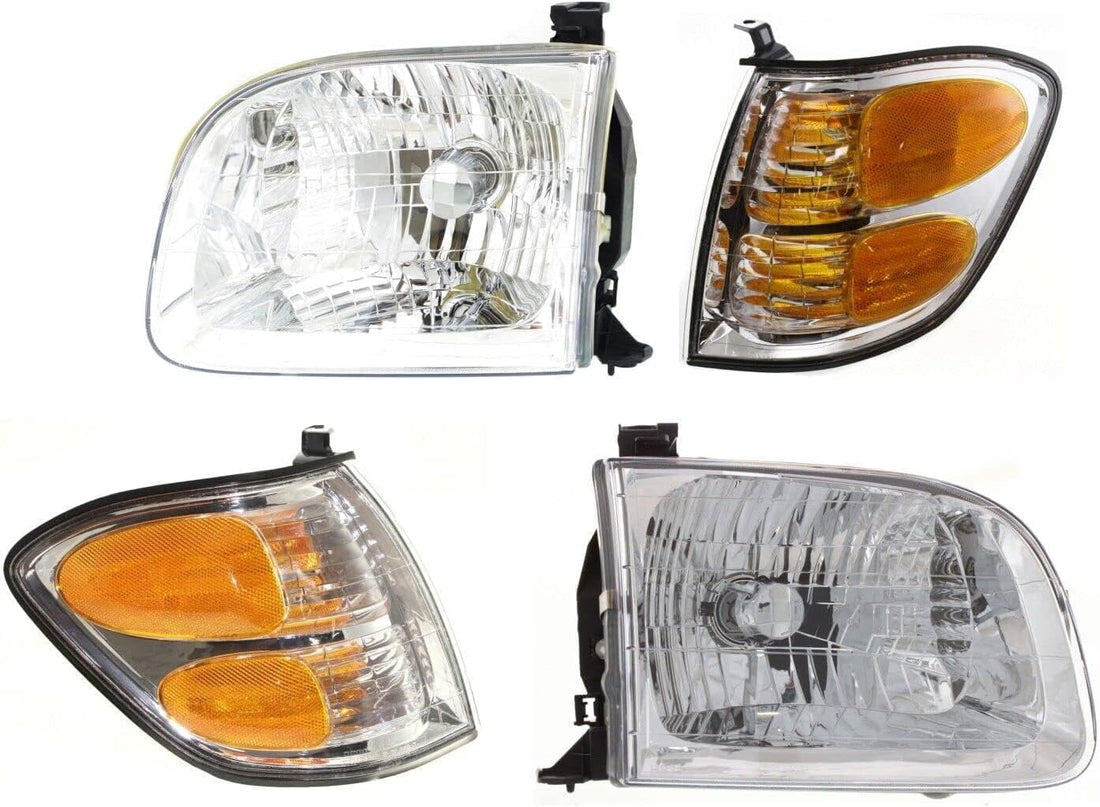 AUTOS PARTS PLUS Front Headlights+ Signal Lamps Assembly Right Passenger & Left Driver Side Direct Replacement Compatible With 2001-2004 Toyota Sequoia / 2000-2004 Tundra TO2503144 TO2502144