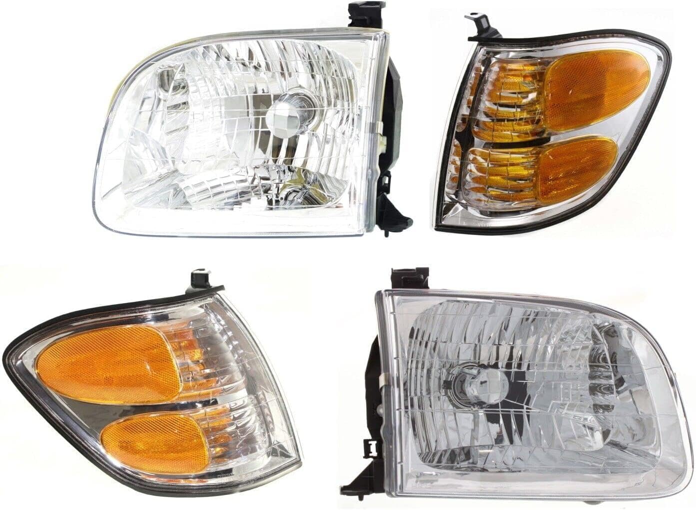 AUTOS PARTS PLUS Front Headlights+ Signal Lamps Assembly Right Passenger & Left Driver Side Direct Replacement Compatible With 2001-2004 Toyota Sequoia / 2000-2004 Tundra TO2503144 TO2502144