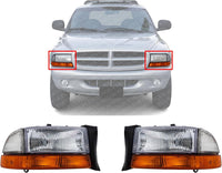 Set Of 2 Front Headlight Assembly Right Passenger & Left Driver Side Direct Replacement Compatible With 1997 Dodge Dakota / 1998 Durango CH2502117 CH2503117 5011407AA 5011406AA