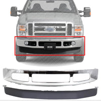 Front Bumper Chrome Steel + Lower Valance Spoiler Textured Direct Replacement Compatible With 2008-2010 Ford F-250 F-350 Super Duty FO1002406 FO1093116 8C3Z17626B 8C3Z17757B