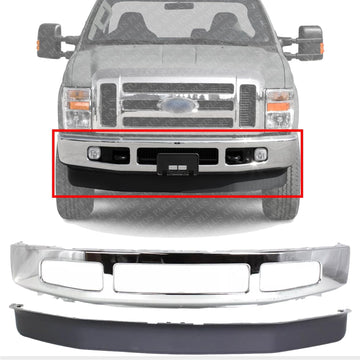 Front Bumper Chrome Steel + Lower Valance Spoiler Textured Direct Replacement Compatible With 2008-2010 Ford F-250 F-350 Super Duty FO1002406 FO1093116 8C3Z17626B 8C3Z17757B