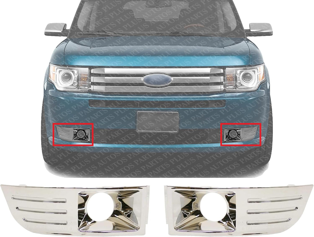 Set Of 2 Front Fog Light Molding Chrome Right Passenger & Left Driver Side Direct Replacement Compatible With 2009-2012 Ford Flex FO2599105 FO2598105 8A8Z17E810B 8A8Z17E811B