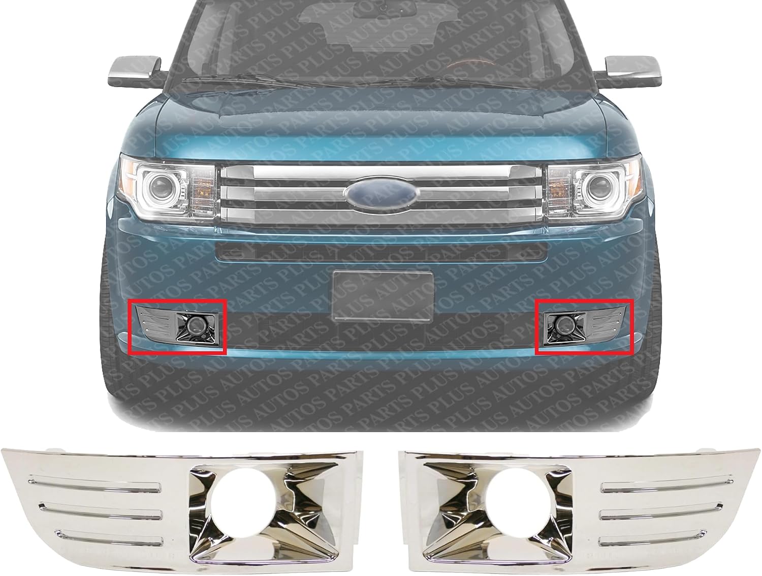Set Of 2 Front Fog Light Molding Chrome Right Passenger & Left Driver Side Direct Replacement Compatible With 2009-2012 Ford Flex FO2599105 FO2598105 8A8Z17E810B 8A8Z17E811B