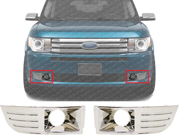 Set Of 2 Front Fog Light Molding Chrome Right Passenger & Left Driver Side Direct Replacement Compatible With 2009-2012 Ford Flex FO2599105 FO2598105 8A8Z17E810B 8A8Z17E811B