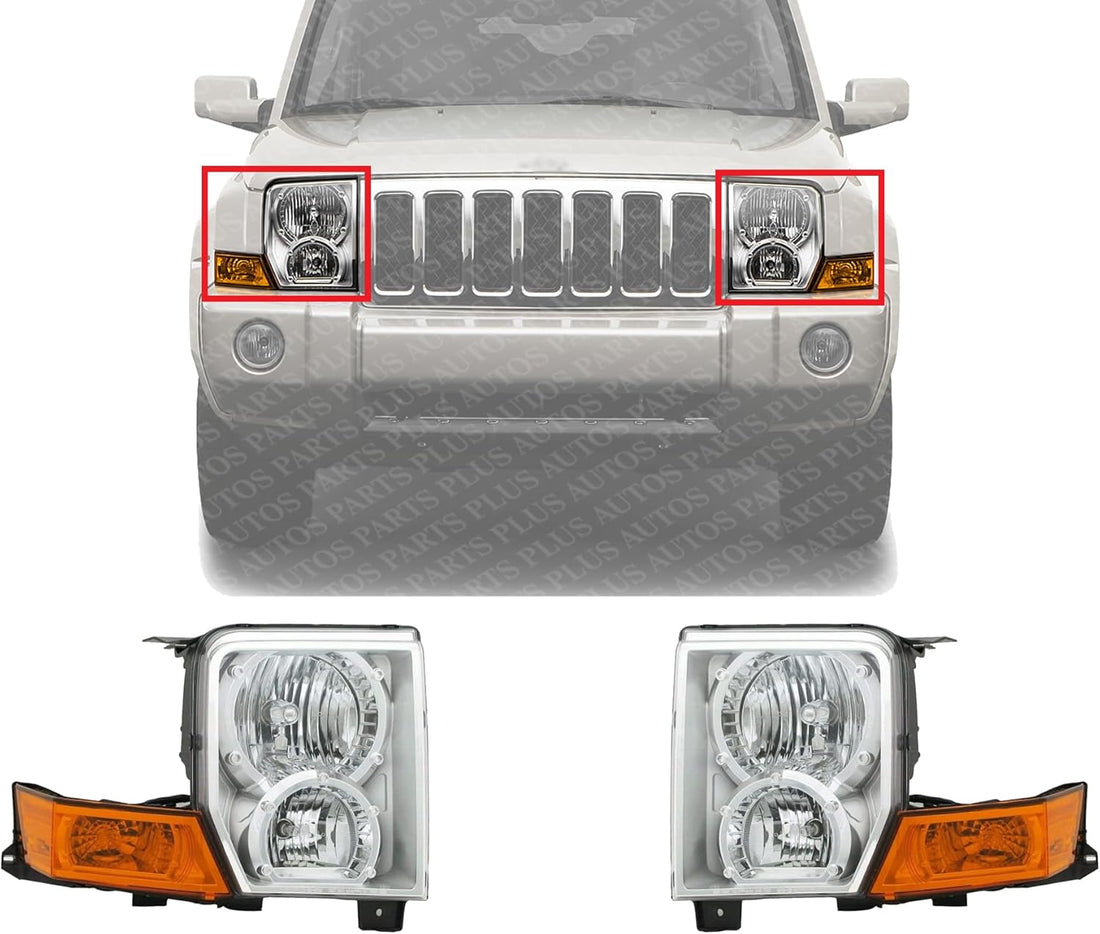 Set Of 2 Front Headlight Assembly Halogen Right Passenger & Left Driver Side Direct Replacement Compatible With 2006-2010 Jeep Commander CH2519117 CH2518117 55396536AI 55396537AI