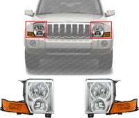 Set Of 2 Front Headlight Assembly Halogen Right Passenger & Left Driver Side Direct Replacement Compatible With 2006-2010 Jeep Commander CH2519117 CH2518117 55396536AI 55396537AI